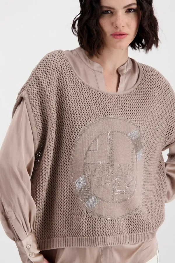 Pull Col Rond Sans Manches Motif Placé Strass – Image 4