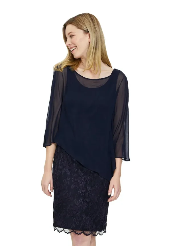 Robe Longueur Genoux Dentelle Voile Cache épaule – Image 2