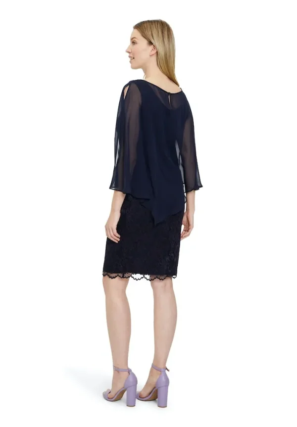 Robe Longueur Genoux Dentelle Voile Cache épaule – Image 3
