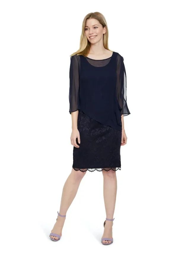 Robe Longueur Genoux Dentelle Voile Cache épaule – Image 4