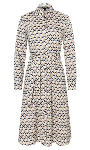Robe Chemise Longueur Genoux Imprimée Manches Longues Ceinture