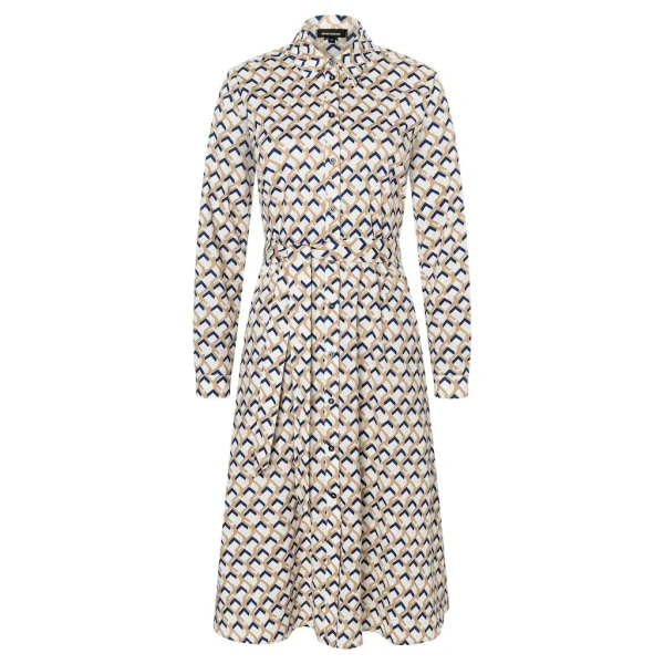 Robe Chemise Longueur Genoux Imprimée Manches Longues Ceinture