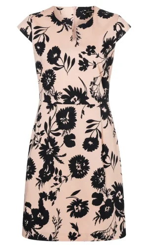 Robe Longueur Genoux Col V Manches Courtes Droite Imprimée