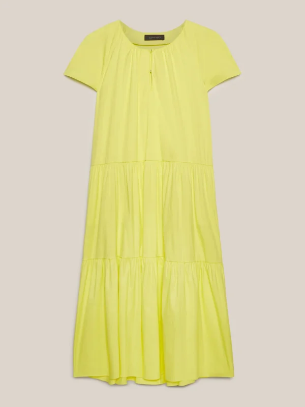 Robe Longue Col Rond Boutonnée Manches Courtes étages Volants