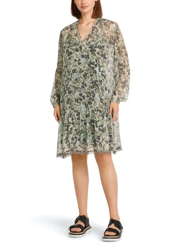 Robe Longueur Genoux Col V Manches Longues Fluide Imprimée – Image 2