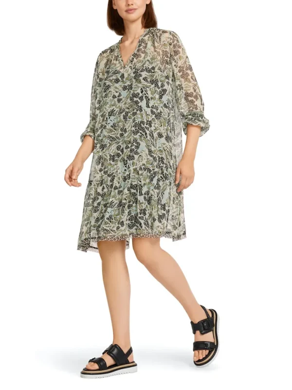 Robe Longueur Genoux Col V Manches Longues Fluide Imprimée – Image 6