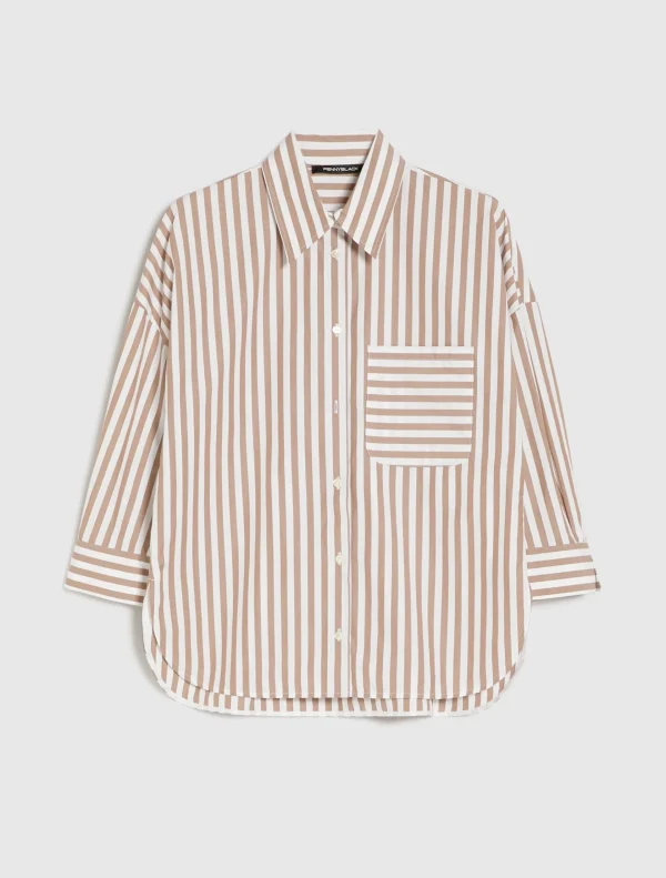 Chemise Manches Trois-quarts Oversized Rayée Popeline – Image 2