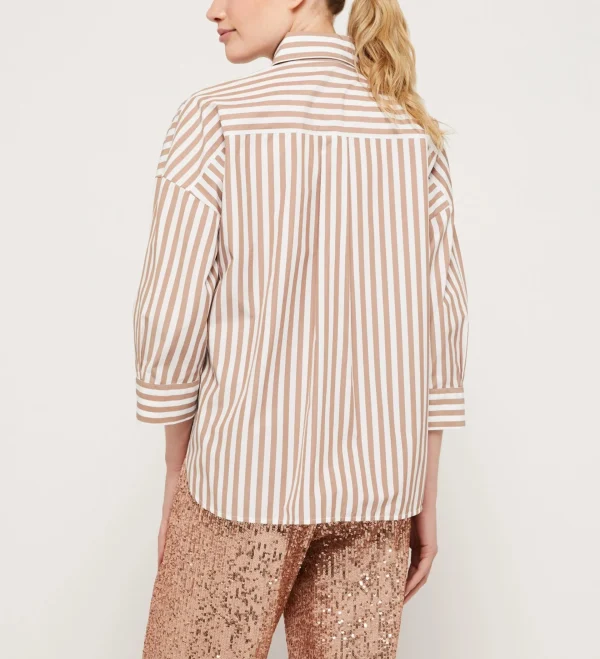 Chemise Manches Trois-quarts Oversized Rayée Popeline – Image 3