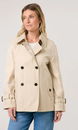 Trench Court Manches Longues Croisé Boutonné Deux Poches Uni Irisé