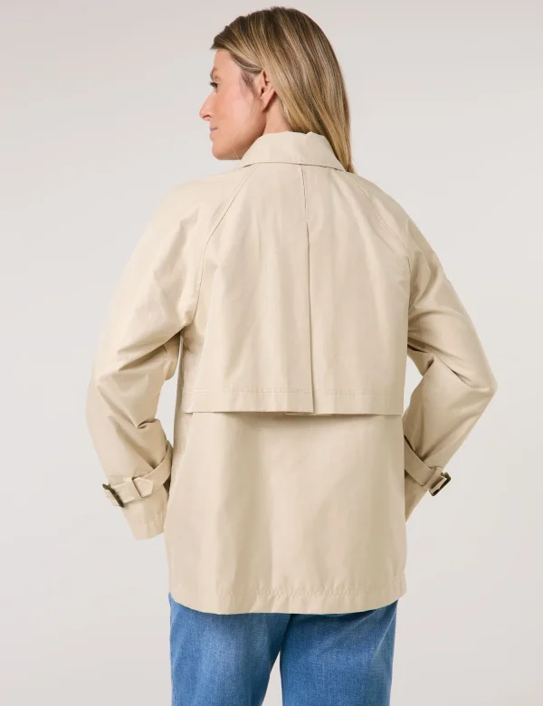 Trench Court Manches Longues Croisé Boutonné Deux Poches Uni Irisé – Image 4