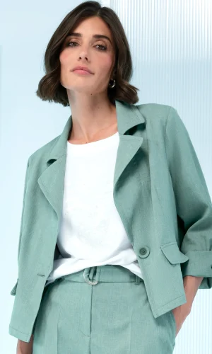 Veste Courte Manches Trois-quarts Retroussables Un Bouton Deux Poches Unie