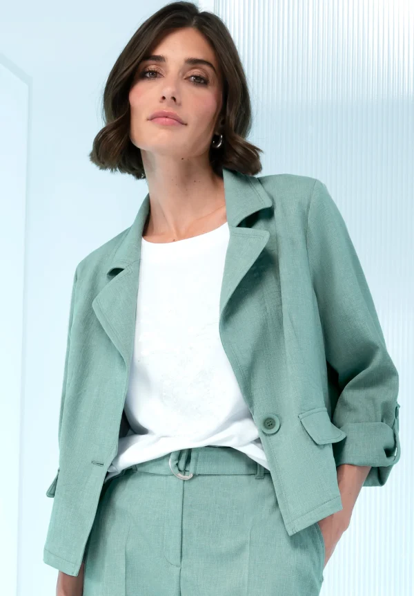 Veste Courte Manches Trois-quarts Retroussables Un Bouton Deux Poches Unie