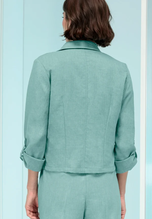 Veste Courte Manches Trois-quarts Retroussables Un Bouton Deux Poches Unie – Image 2