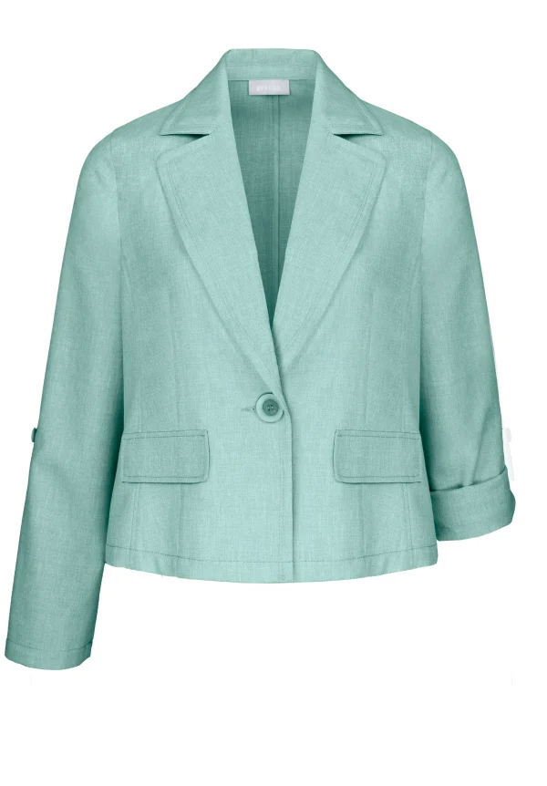 Veste Courte Manches Trois-quarts Retroussables Un Bouton Deux Poches Unie – Image 4