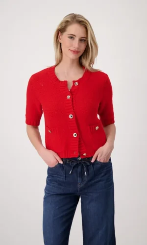 Gilet Col Rond Manches Coudes Deux Poches Boutonné Uni