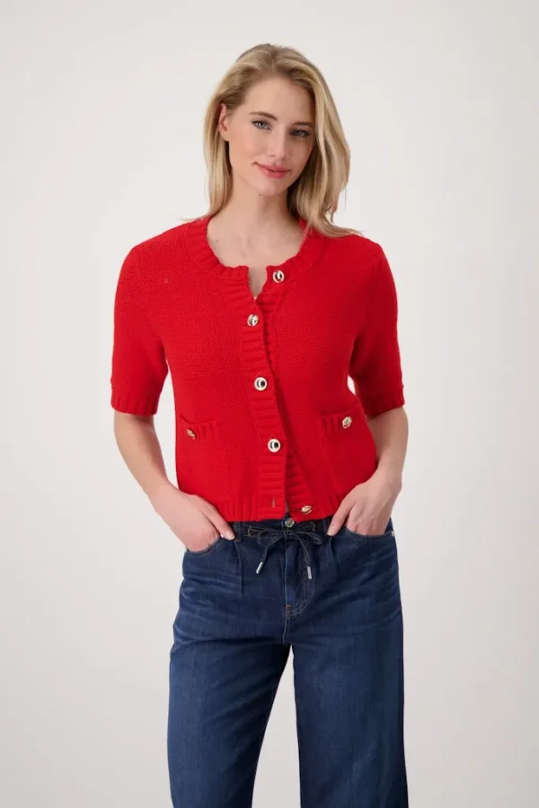 Gilet Col Rond Manches Coudes Deux Poches Boutonné Uni