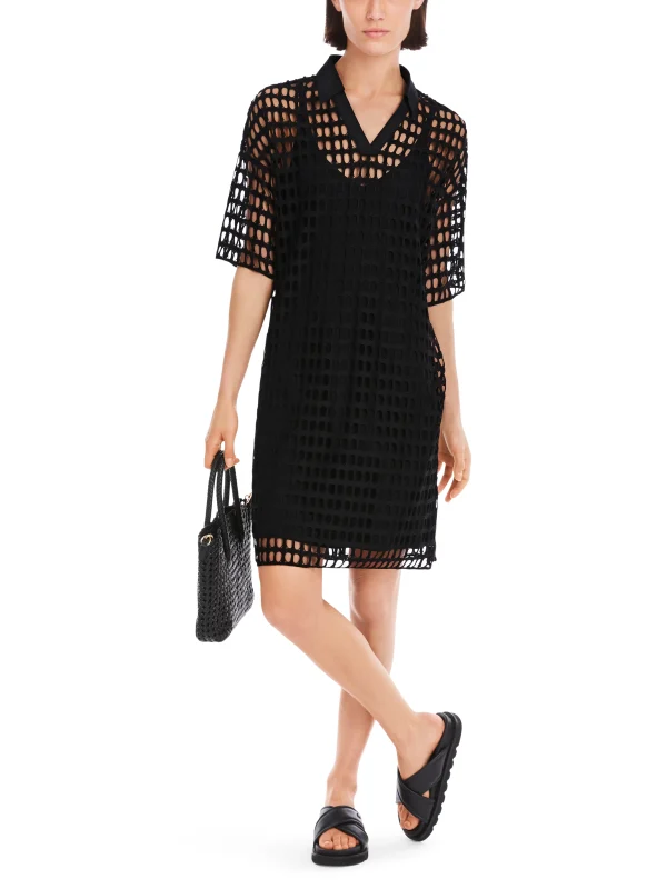 Robe Longueur Genoux Col Polo Droite Ajourée