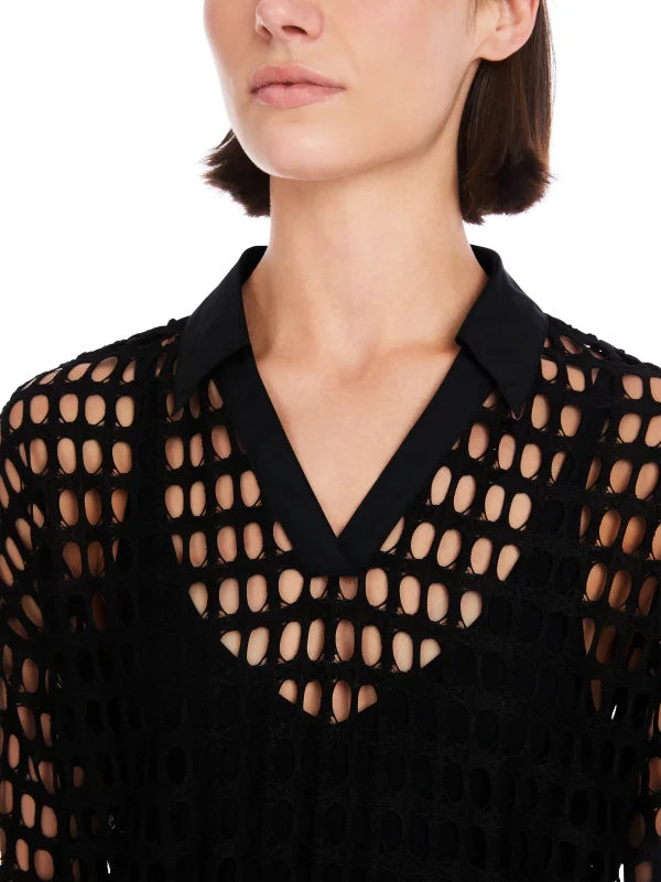 Robe Longueur Genoux Col Polo Droite Ajourée – Image 3