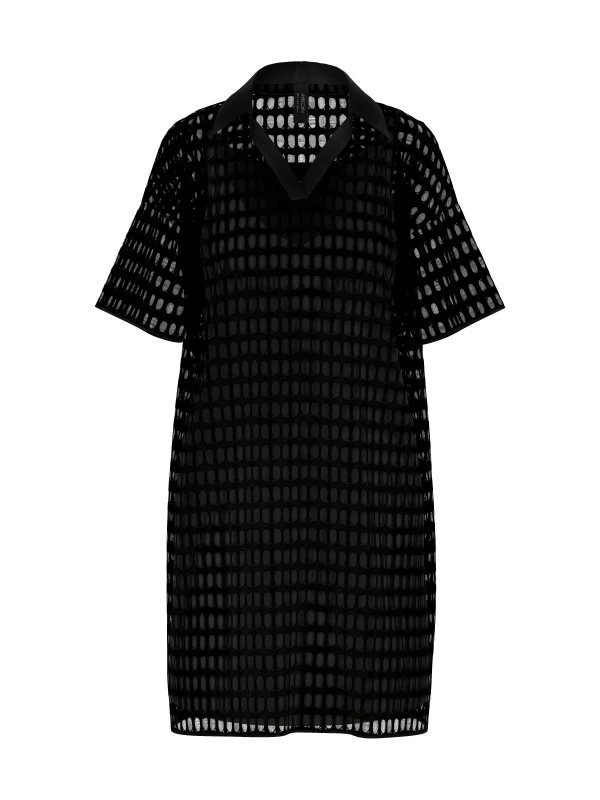 Robe Longueur Genoux Col Polo Droite Ajourée – Image 4