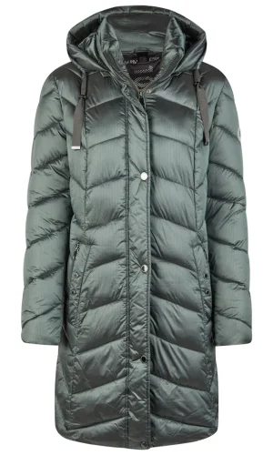Parka Mi-longue Col Montant Manches Longues Deux Poches à Capuche Amovible Zippée Pressions Unie