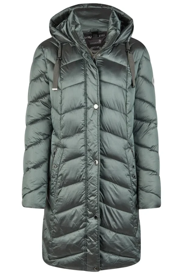 Parka Mi-longue Col Montant Manches Longues Deux Poches à Capuche Amovible Zippée Pressions Unie
