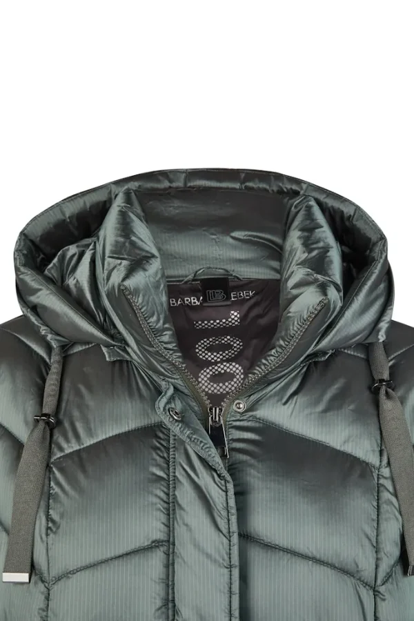 Parka Mi-longue Col Montant Manches Longues Deux Poches à Capuche Amovible Zippée Pressions Unie – Image 3