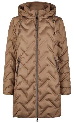Parka Mi-longue Col Montant Manches Longues Deux Poches à Capuche Amovible Zippée Unie