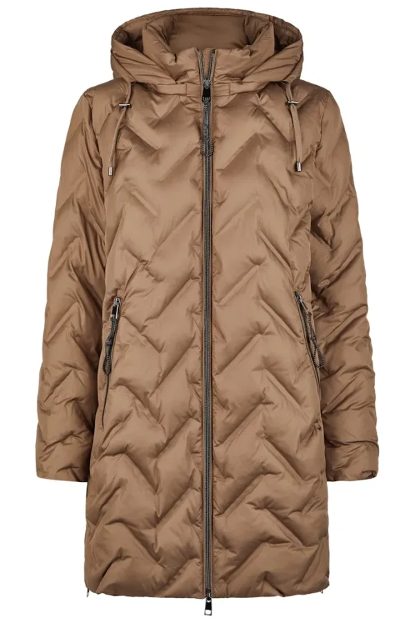 Parka Mi-longue Col Montant Manches Longues Deux Poches à Capuche Amovible Zippée Unie