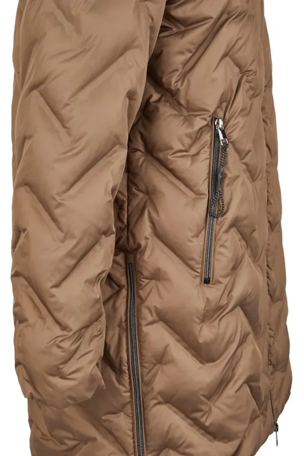 Parka Mi-longue Col Montant Manches Longues Deux Poches à Capuche Amovible Zippée Unie – Image 3