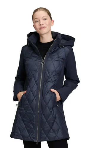 Parka Mi-longue Manches Longues Zippée à Capuche Amovible Deux Poches Bimatière Unie