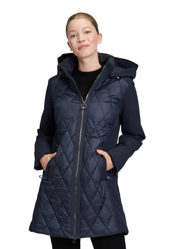 Parka Mi-longue Manches Longues Zippée à Capuche Amovible Deux Poches Bimatière Unie