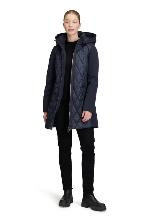 Parka Mi-longue Manches Longues Zippée à Capuche Amovible Deux Poches Bimatière Unie – Image 3