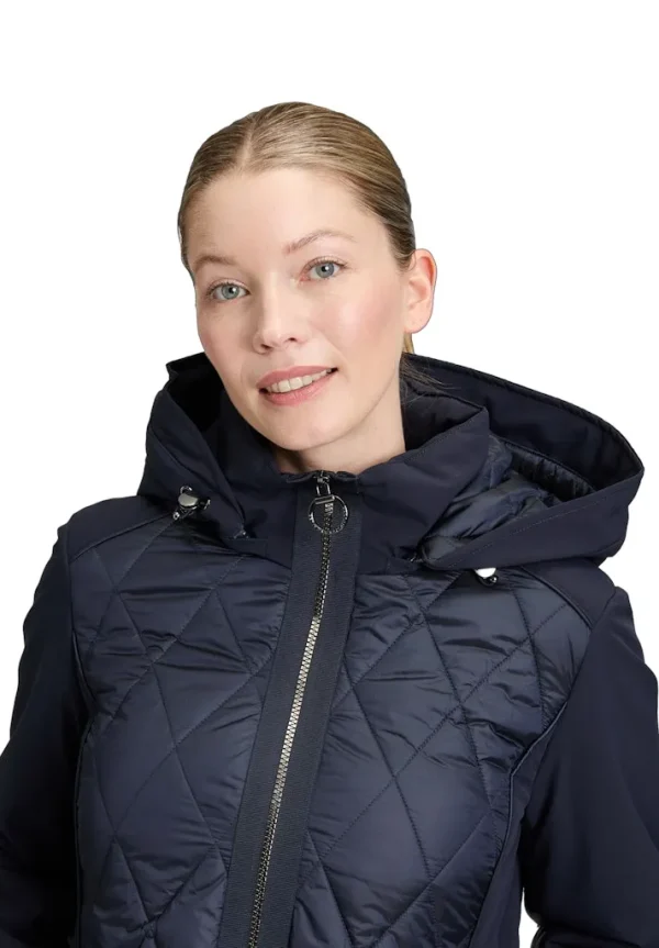 Parka Mi-longue Manches Longues Zippée à Capuche Amovible Deux Poches Bimatière Unie – Image 4