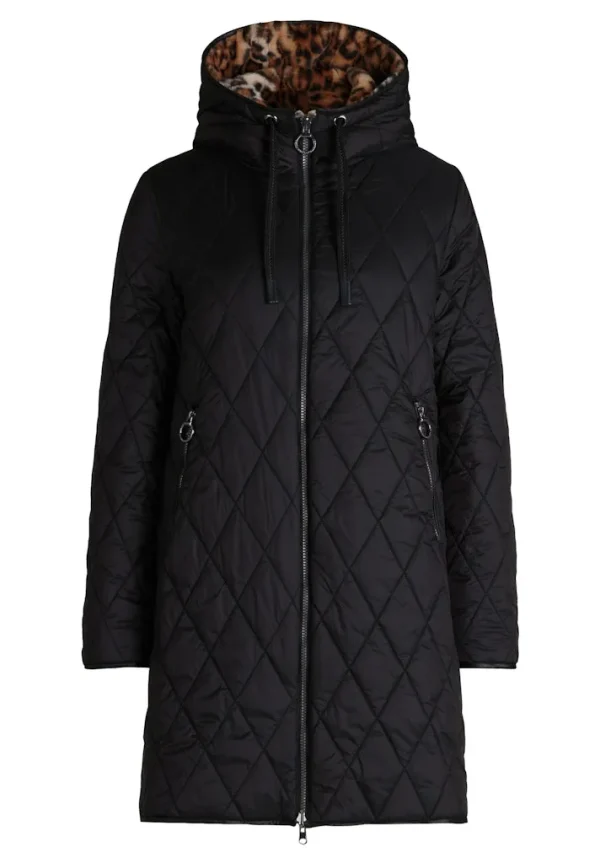 Parka Mi-longue Manches Longues Zippée Réversible Deux Poches  Imprimé Léopard Et Unie à Capuche – Image 7