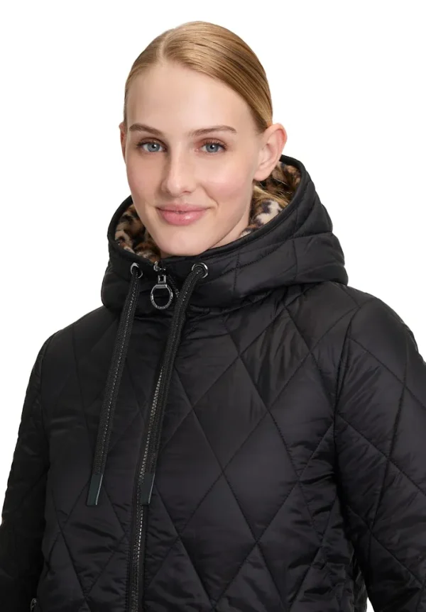 Parka Mi-longue Manches Longues Zippée Réversible Deux Poches  Imprimé Léopard Et Unie à Capuche – Image 4