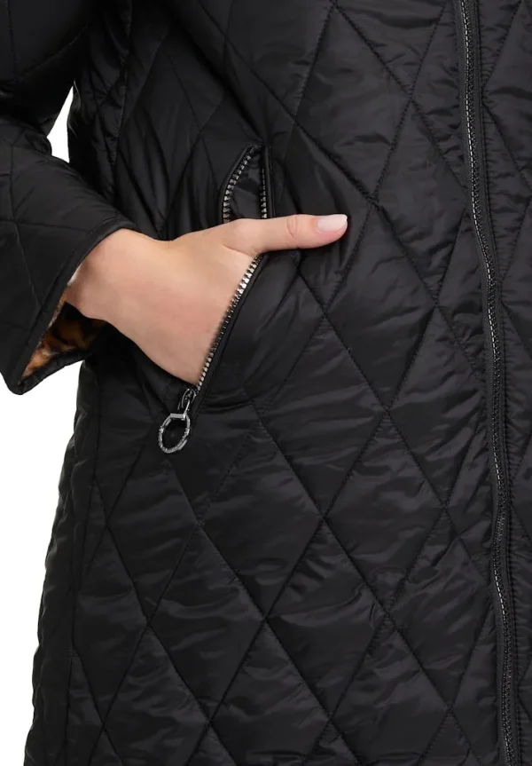 Parka Mi-longue Manches Longues Zippée Réversible Deux Poches  Imprimé Léopard Et Unie à Capuche – Image 5