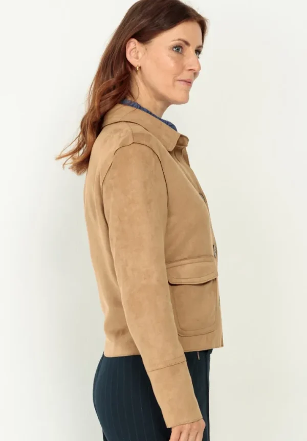 Veste Manches Longues Boutonnée Deux Poches Plaquées Suedine Unie – Image 3