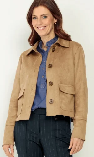 Veste Manches Longues Boutonnée Deux Poches Plaquées Suedine Unie