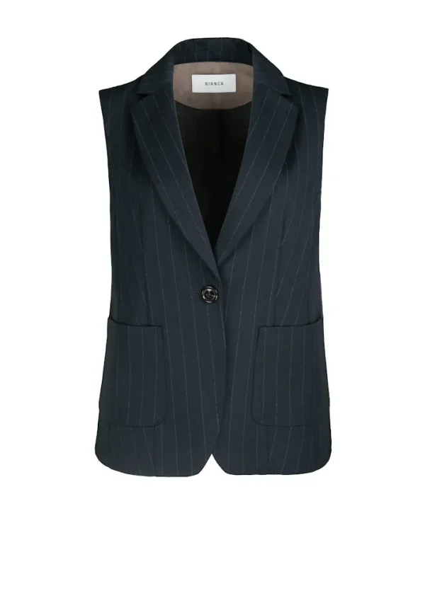 Blazer Sans Manches Deux Poches Boutonné Rayé – Image 6
