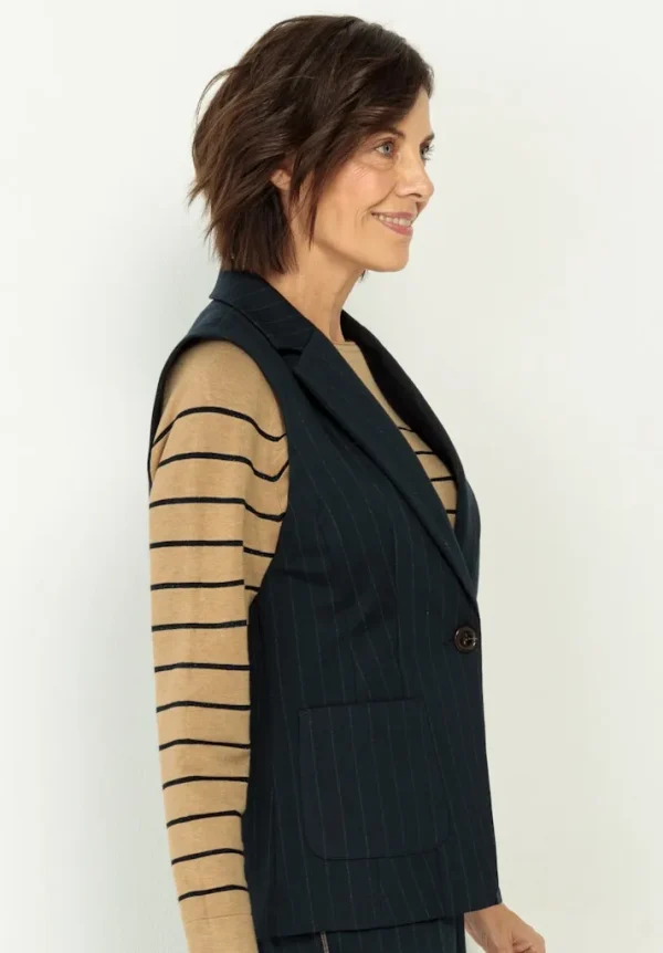 Blazer Sans Manches Deux Poches Boutonné Rayé – Image 3