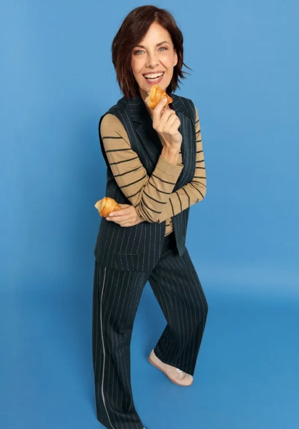 Blazer Sans Manches Deux Poches Boutonné Rayé