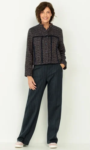Veste Manches Longues Fermeture Pressions Tweed Franges