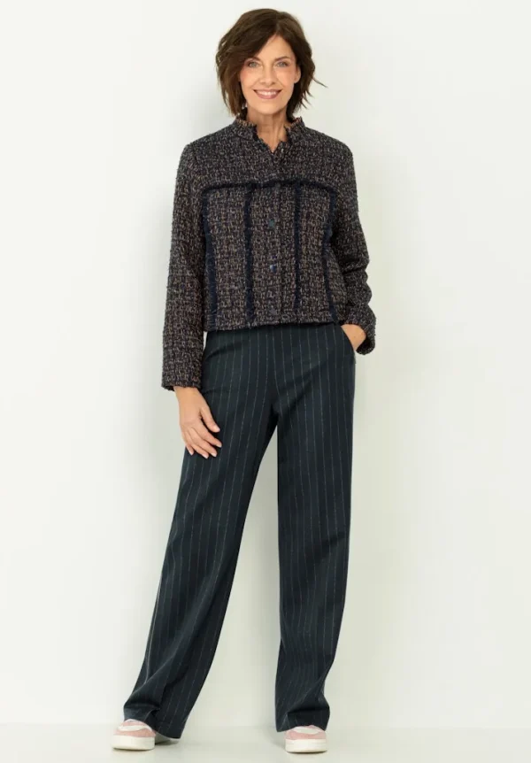 Veste Manches Longues Fermeture Pressions Tweed Franges