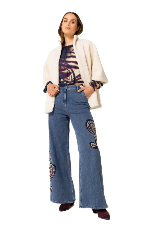 Veste Kimono Mi-longue Manches Trois-quarts Bord à Bord Deux Poches Peau Lainé Vegan  Réversible – Image 2