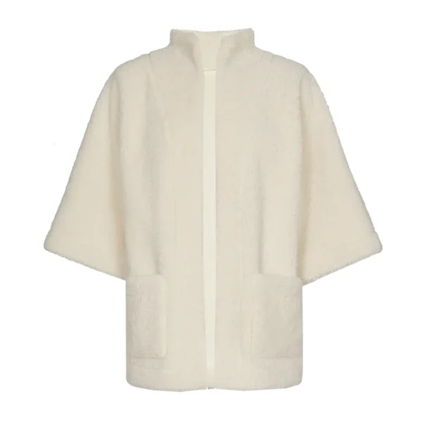 Veste Kimono Mi-longue Manches Trois-quarts Bord à Bord Deux Poches Peau Lainé Vegan  Réversible – Image 3