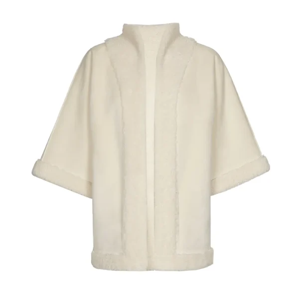 Veste Kimono Mi-longue Manches Trois-quarts Bord à Bord Deux Poches Peau Lainé Vegan  Réversible – Image 5
