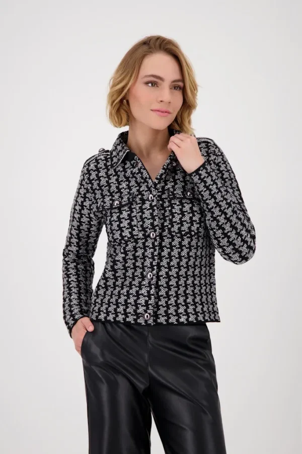 Veste Manches Longues Deux Poches Boutonnée Pied De Coq