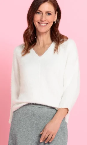 Pull Col V Manches Longues Uni Façon Racoon