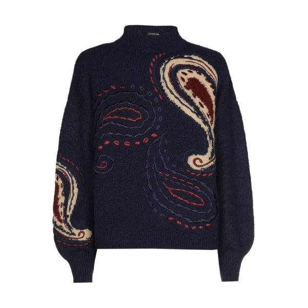 Pull Col Cheminée Manches Longues Motif Placé Dessin Cachemire – Image 4