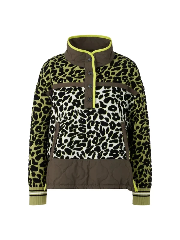 Sweat Col Montant Manches Longues Bimatière Deux Poches Zippées Imprimé Léopard – Image 7